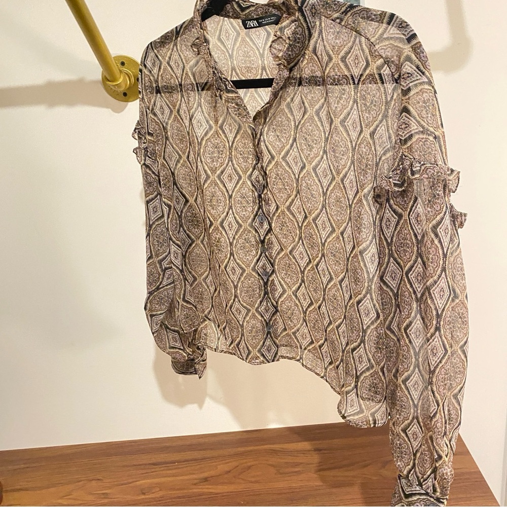ZARA - Bohemian Sheer Paisley Flowy Blouse - size M - Picture 6 of 12